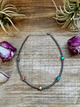 Load image into Gallery viewer, Mixed Turquoise &amp; Spiny Oyster Necklace – 3mm Sterling Silver Pearls