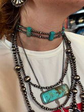 Load image into Gallery viewer, Green/Blue Double Strand Necklace – 13” Beaded – Sterling Silver Pearls &amp; Rectangle Variscite Turquoise