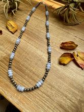 Load image into Gallery viewer, Blue Lace Agate &amp; Sterling Silver Pearl Necklace – 20 ½” Plus Extender