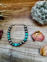 Load image into Gallery viewer, 8 mm Sterling Silver Pearls bracelet with round turquoise
