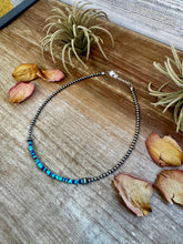 Load image into Gallery viewer, Lapis &amp; Turquoise Heishi Choker – 14" Sterling Silver Beads