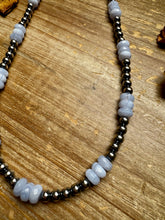 Load image into Gallery viewer, Blue Lace Agate &amp; Sterling Silver Pearl Necklace – 20 ½” Plus Extender