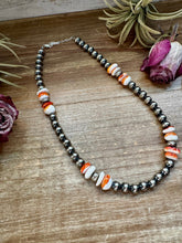 Load image into Gallery viewer, Spiny Oyster &amp; Sterling Silver Pearl Necklace – 8mm – Handmade by The Bijoux FAB – 17.5"