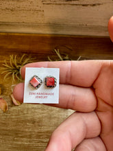 Load image into Gallery viewer, Mini Square Spiny Oyster Stud Earrings – Zuni Handmade, Sterling Silver