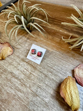 Load image into Gallery viewer, Mini Square Spiny Oyster Stud Earrings – Zuni Handmade, Sterling Silver