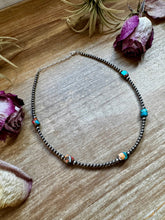 Load image into Gallery viewer, Mixed Turquoise &amp; Spiny Oyster Necklace – 3mm Sterling Silver Pearls
