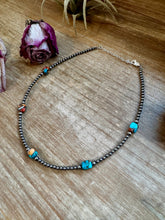 Load image into Gallery viewer, Mixed Turquoise &amp; Spiny Oyster Necklace – 3mm Sterling Silver Pearls