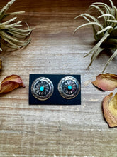 Load image into Gallery viewer, Concho Earrings – Kingman Turquoise &amp; Sterling Silver