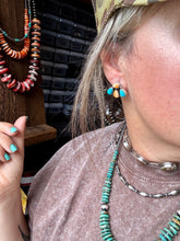 Load image into Gallery viewer, Stud Earrings – Orange Spiny &amp; Turquoise (Stamped Marcella James)