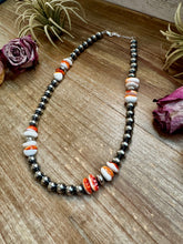 Load image into Gallery viewer, Spiny Oyster &amp; Sterling Silver Pearl Necklace – 8mm – Handmade by The Bijoux FAB – 17.5"