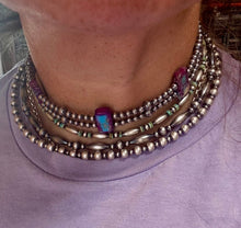 Load image into Gallery viewer, Green/Blue Double Strand Necklace – 13” Beaded – Sterling Silver Pearls &amp; Rectangle Variscite Turquoise