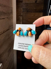 Load image into Gallery viewer, Stud Earrings – Orange Spiny &amp; Turquoise (Stamped Marcella James)