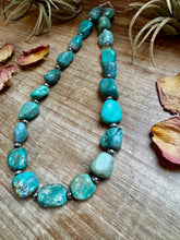 Load image into Gallery viewer, 19-Inch Turquoise Nugget Necklace with 4mm Sterling Silver Pearls