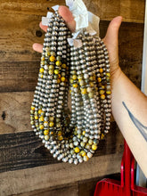 Load image into Gallery viewer, 18 inch 8 mm Sterling Silver Pearls necklace and bumblebee jasper beads