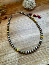 Load image into Gallery viewer, 18 inch 8 mm Sterling Silver Pearls necklace and bumblebee jasper beads