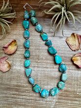 Load image into Gallery viewer, 19-Inch Turquoise Nugget Necklace with 4mm Sterling Silver Pearls