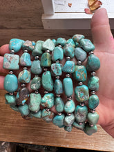 Load image into Gallery viewer, 19-Inch Turquoise Nugget Necklace with 4mm Sterling Silver Pearls