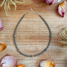 Load image into Gallery viewer, Mohave &amp; Sterling Silver Beaded Necklace – 4 mm Sterling + 6 mm Mohave