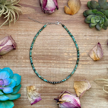 Load image into Gallery viewer, African Turquoise Heishi &amp; Sterling Silver Pearl Necklace