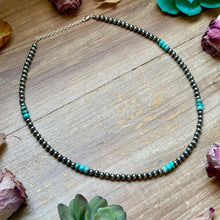 Load image into Gallery viewer, Sterling Silver Pearl Necklace with Turquoise &amp; Variscite Rondelles – 19.5”