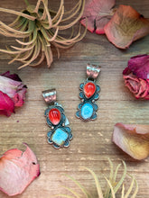 Load image into Gallery viewer, Red Spiny Oyster &amp; Golden Hills Turquoise Sterling Silver Pendant – Stamped Gilbert Nez