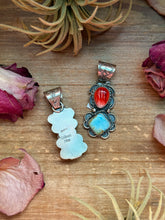 Load image into Gallery viewer, Red Spiny Oyster &amp; Golden Hills Turquoise Sterling Silver Pendant – Stamped Gilbert Nez