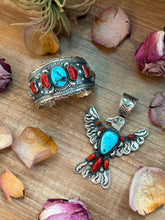 Load image into Gallery viewer, Coral &amp; Turquoise Sterling Silver Cuff Bracelet – Stamped Errick
