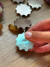 Load image into Gallery viewer, Sterling Silver Kingman Turquoise Flower Lariat Necklace – 25 Inch + 5½ Inch Drop – Native Made by A. Spencer – USA Made