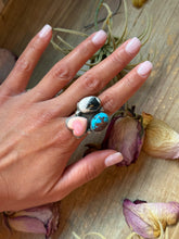 Load image into Gallery viewer, Pink Conch, Kingman Turquoise &amp; White Buffalo Sterling Silver Ring – Adjustable (Size 9+)
