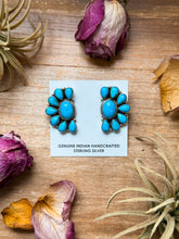 Load image into Gallery viewer, Sterling Silver Kingman Turquoise Half Cluster Earrings – Native Made by E. Richards (Navajo Artist)