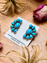 Load image into Gallery viewer, Sterling Silver Kingman Turquoise Half Cluster Earrings – Native Made by E. Richards (Navajo Artist)