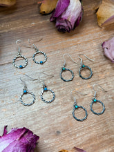Load image into Gallery viewer, Sterling Silver Mini Hoop Dangle Earrings with Turquoise