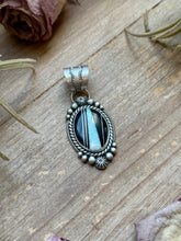 Load image into Gallery viewer, Sterling Silver Black Micarta &amp; Lab Opal Inlay Pendant – Handmade by Artist Shay Pfeiffer