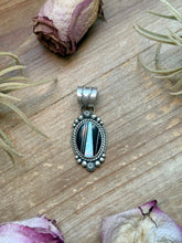 Load image into Gallery viewer, Sterling Silver Black Micarta &amp; Lab Opal Inlay Pendant – Handmade by Artist Shay Pfeiffer