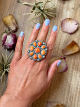 Load image into Gallery viewer, Sterling Silver Orange Spiny Oyster Mosaic Cluster Ring Size 7.5, Artist Shay Pfeiffer