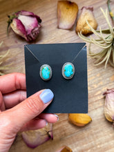 Load image into Gallery viewer, Sterling Silver Sonoran Mountain Turquoise Stud Earrings – Handmade by Artist Jason Ogg