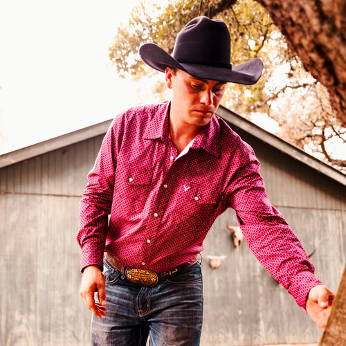 VEXIL BRAND THE COWBOY BY VEXIL BRAND - PEARL SNAP - DARK RED DIAMOND PRINT