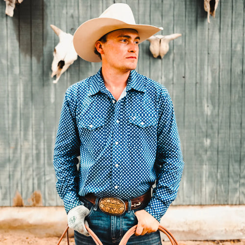 VEXIL BRAND THE COWBOY BY VEXIL BRAND - PEARL SNAP - NAVY GEO PRINT
